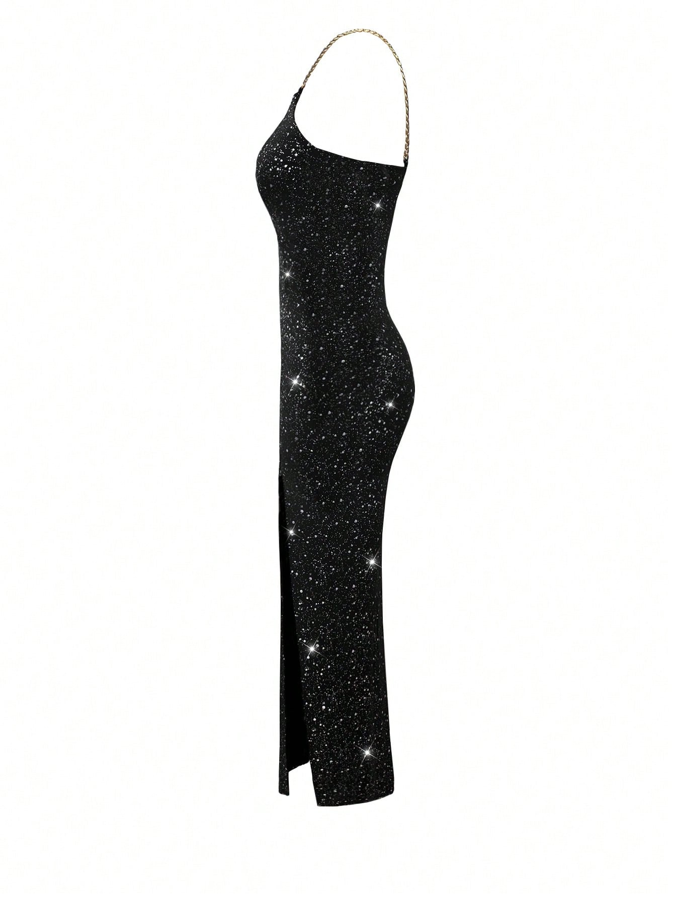 Glittery Cutout Chain Strap Midi Dress