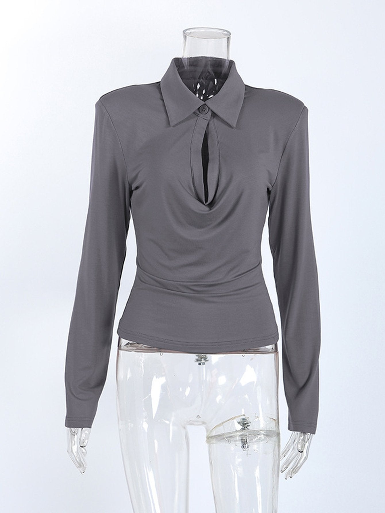 Padded Shoulder Cowl Neck Top