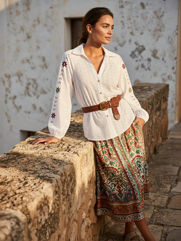 Embroidered Eyelet Button Down Shirt