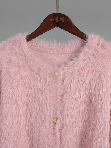 Fuzzy Cropped Button Cardigan Sweater