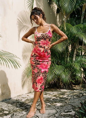 CAPRI Floral Print Sleeveless Bodycon Midi Dress
