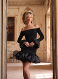 Off Shoulder Ruffled Hem Mini Dress