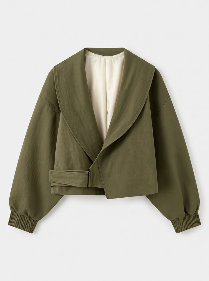 Oversized Collar Belted Cropped Jacket