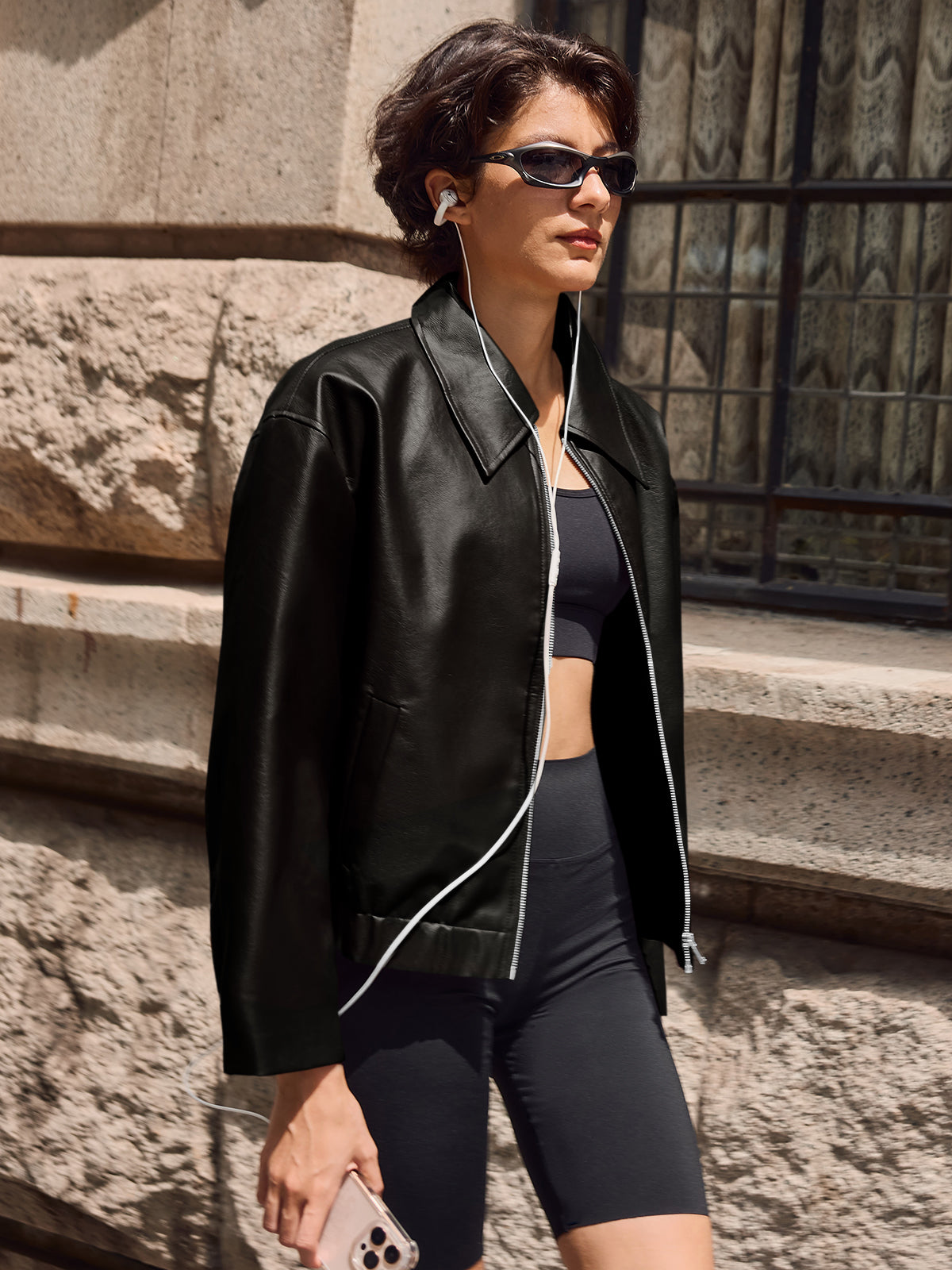 Oversized Zip Up Faux Leather Jacket