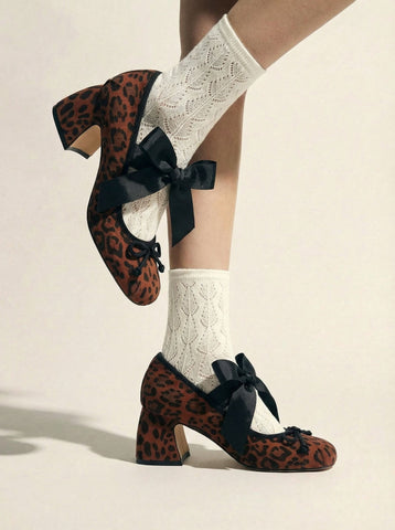 Round-Toe Bowknot Classic Heels-Multicolor