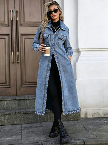 Oversized Longline Distressed Denim Jacket