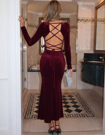 Backless Velvet Bodycon Maxi Dress