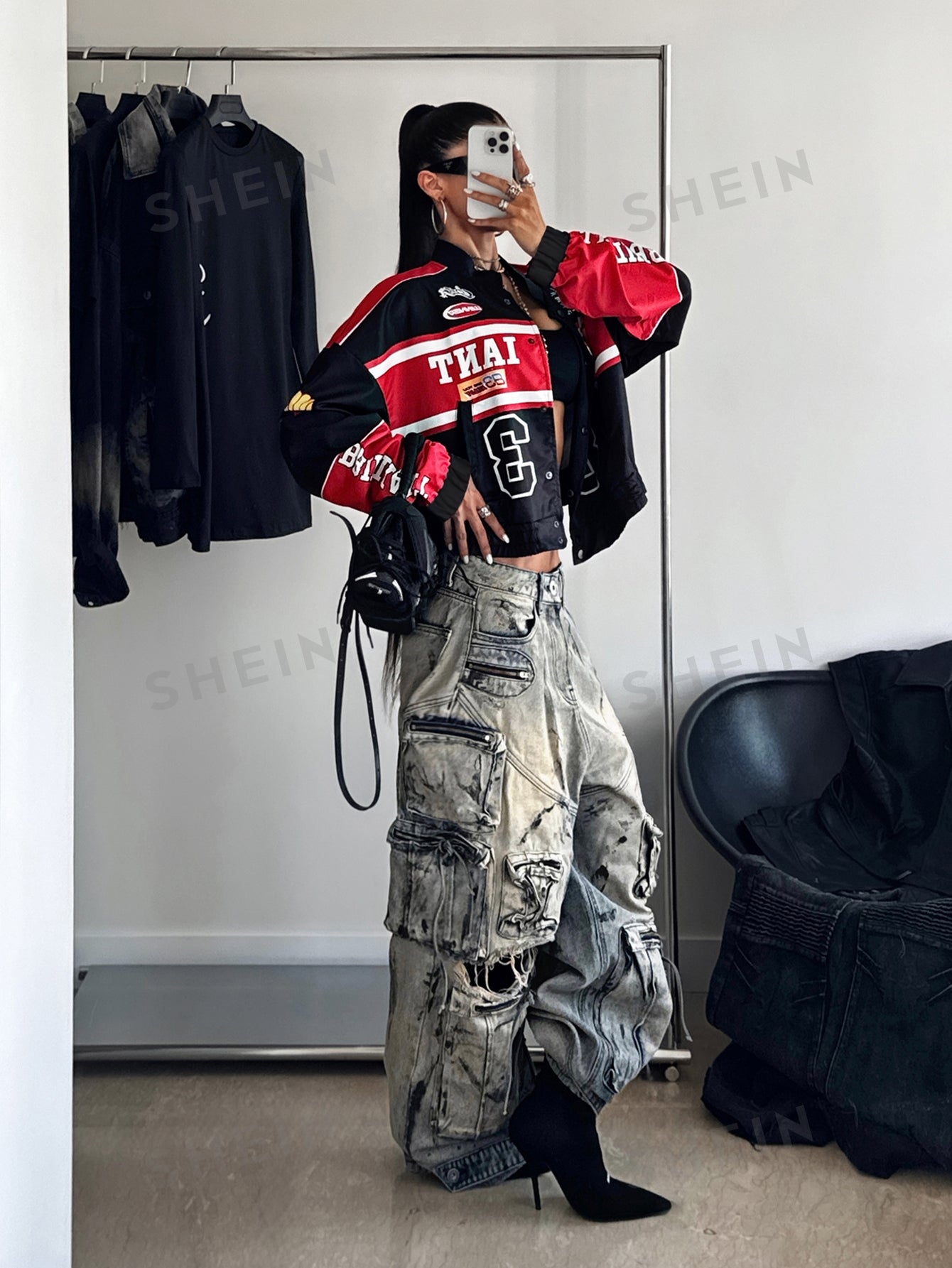 Oversized Graphic Racing Varsity Jacket