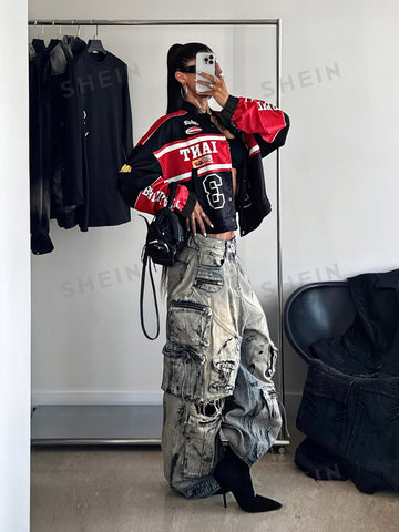 Oversized Graphic Racing Varsity Jacket
