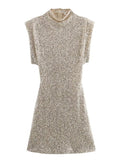Sparkly Mock Neck Sequin Mini Dress
