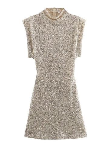 Sparkly Mock Neck Sequin Mini Dress
