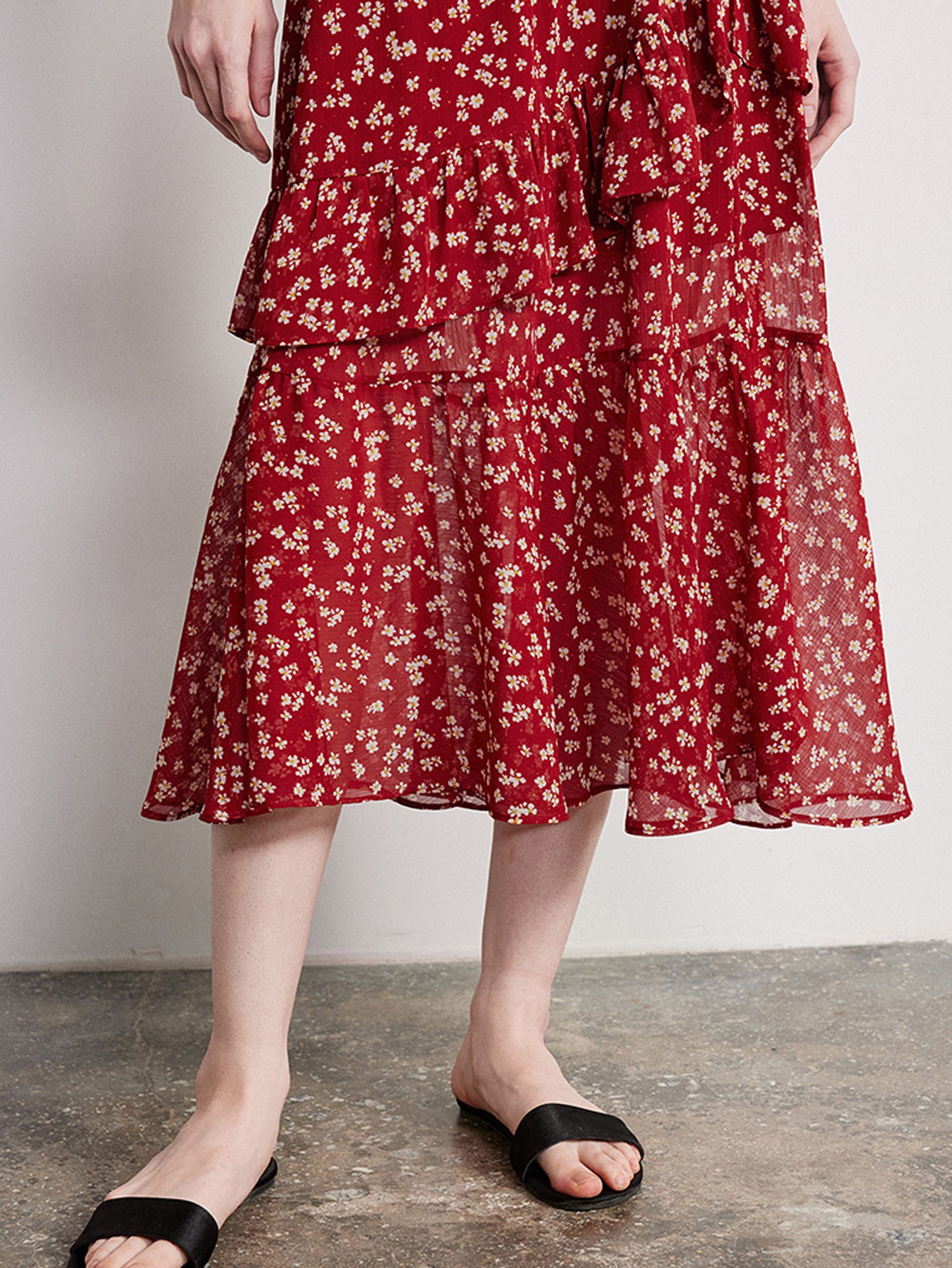 Floral Draped Flowy Midi Skirt