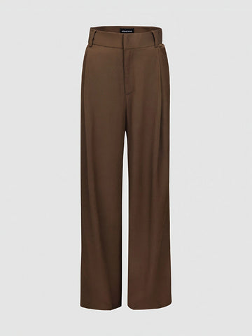 Urban Revivo Loose Wide-Leg Pants-Deep Coffee Brown