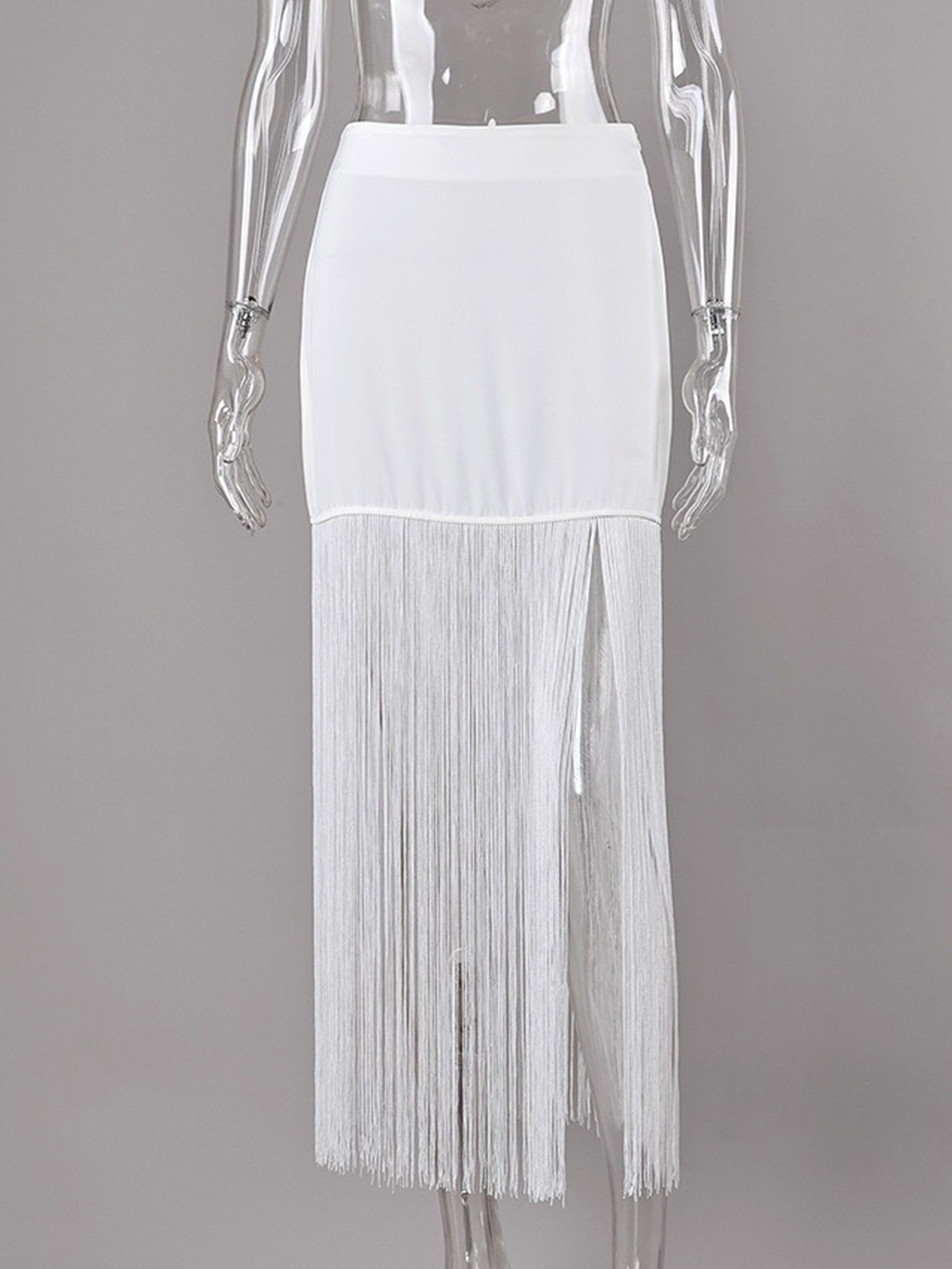 High Slit Fringed Maxi Skirt
