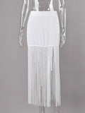 High Slit Fringed Maxi Skirt