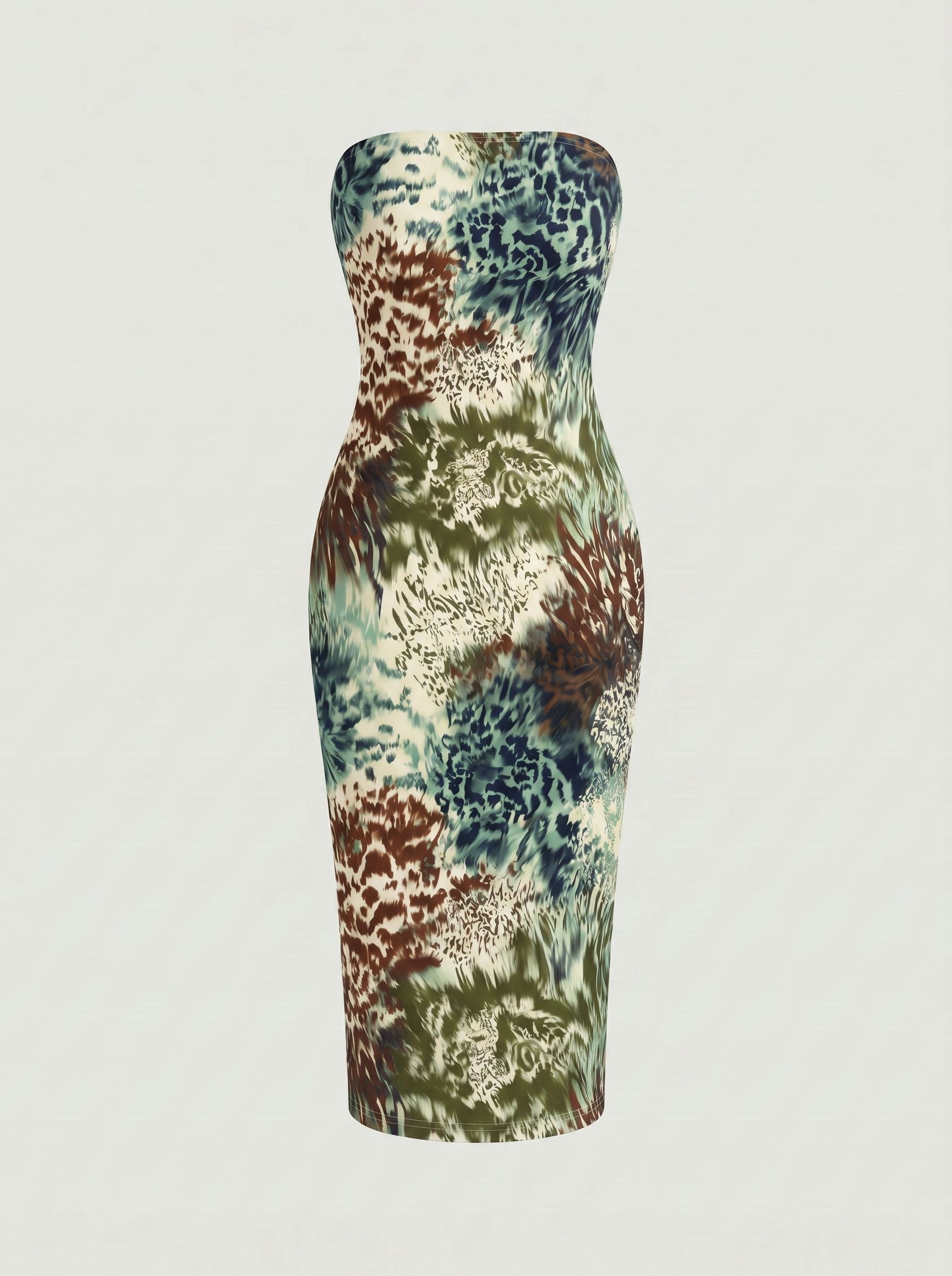 MAIA Floral Print Strapless Sheath Midi Dress