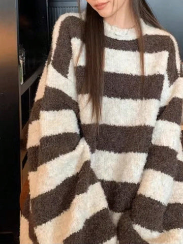 Cozy Oversized Striped Fuzzy Sweater
