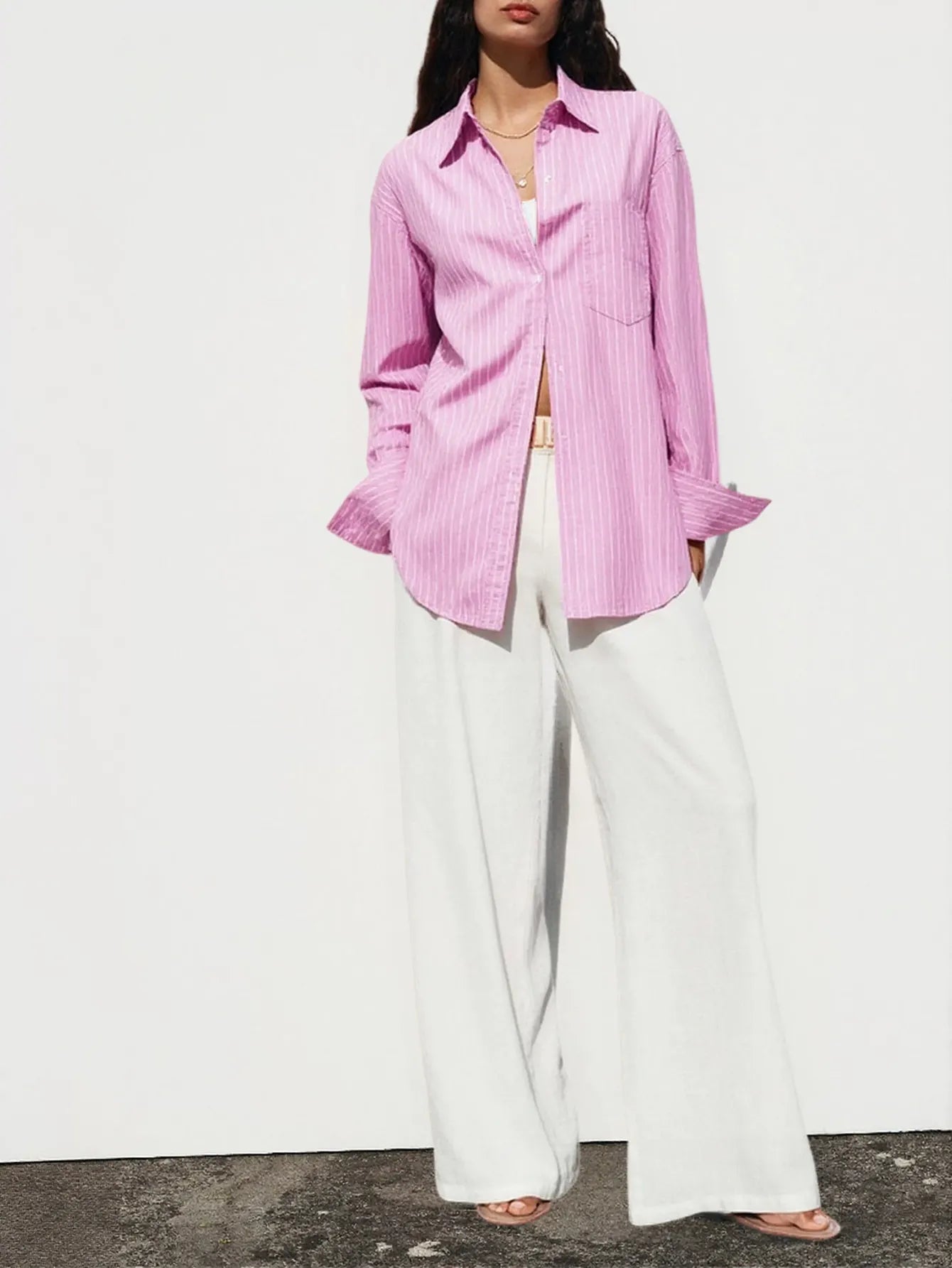 Relaxed Fit Vertical Stripe Longline Oversized Shirt