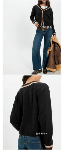 Cropped Varsity Trim Knit Cardigan