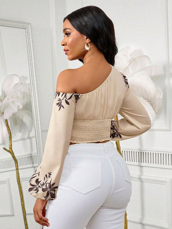 Floral Print One Shoulder Crop Top