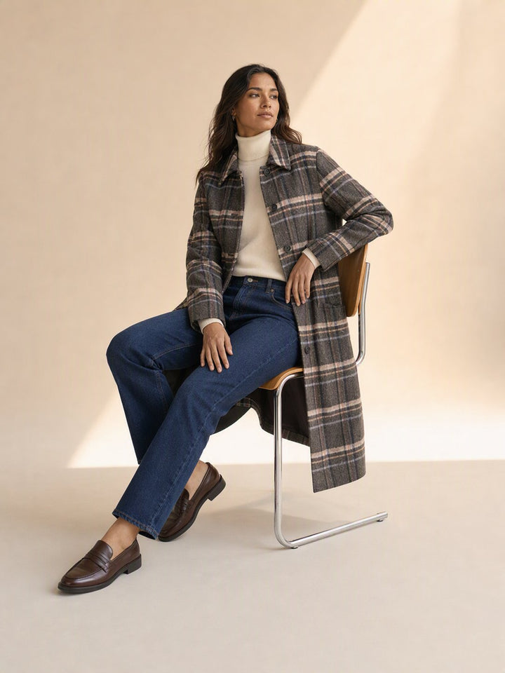 Classic Plaid Single Breasted Wool Coat