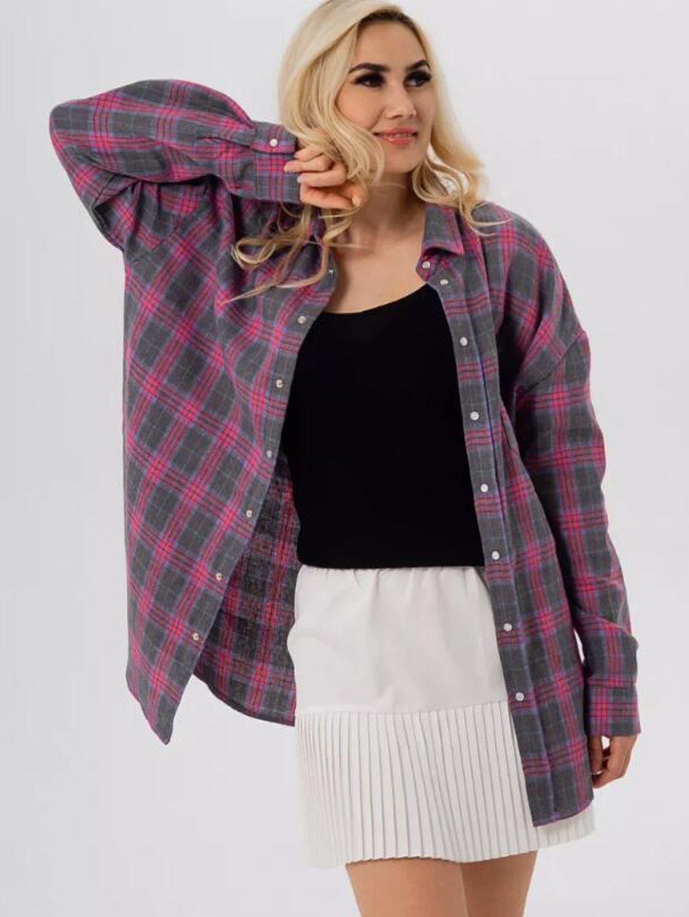 Oversized Plaid Button Up Shirt