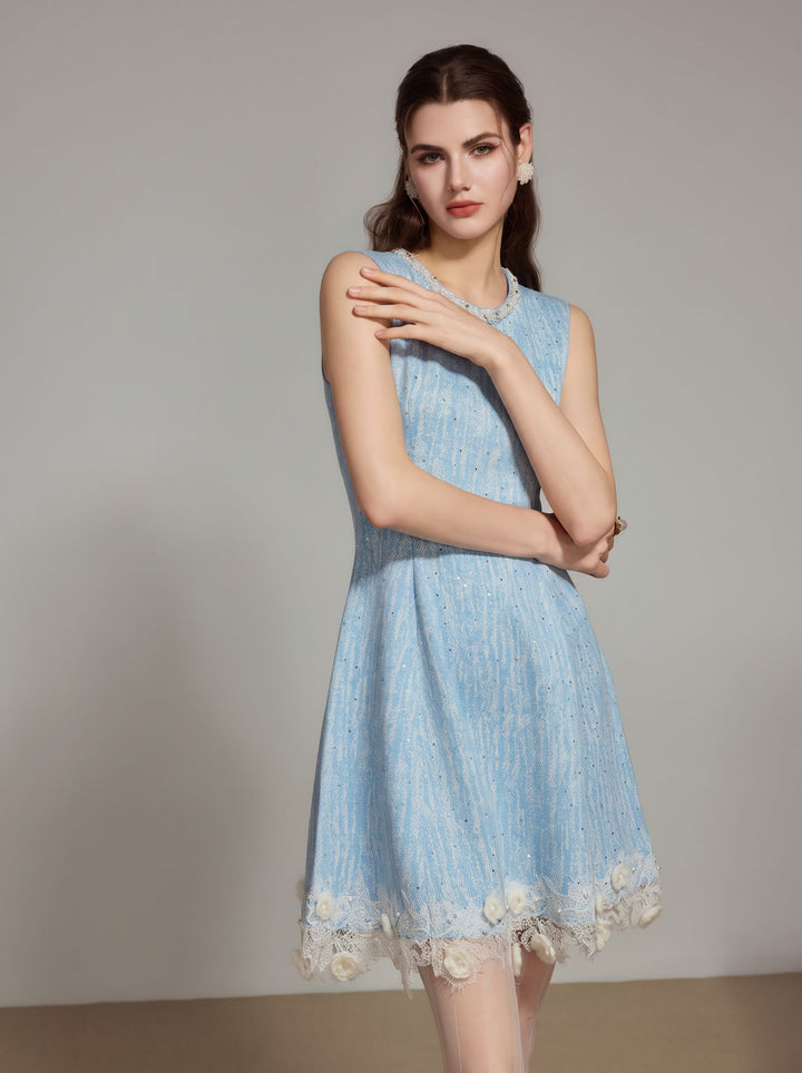 Embellished Tweed Floral Lace Dress