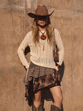 Distressed Plaid Ruffle Asymmetric Mini Skirt