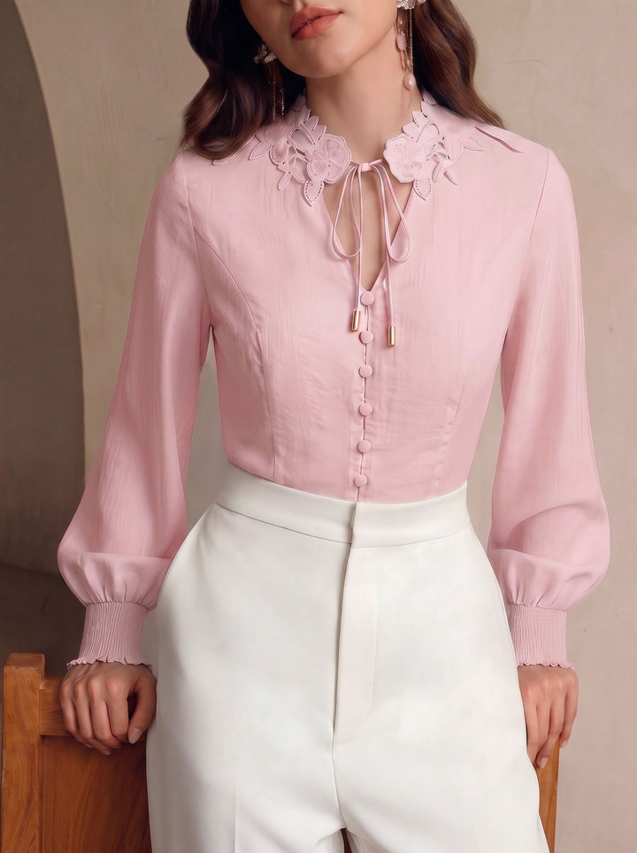 Floral Embroidered Button Down Blouse