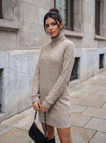 Cozy Ribbed Turtleneck Sweater Dress