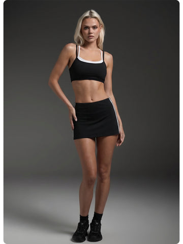 Cropped Top Stripe Trim Tennis Set