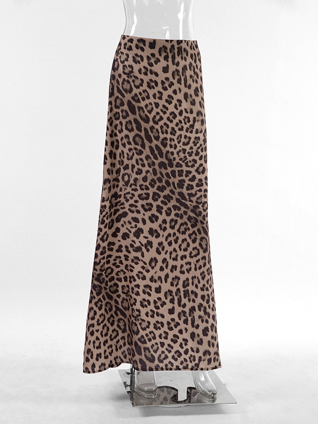 Sleek Leopard Print Satin Maxi Skirt