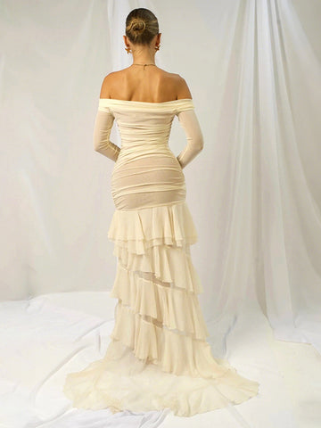 Off Shoulder Ruched High Low Dress