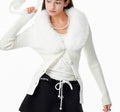 Faux Fur Trim Ribbed Cardigan