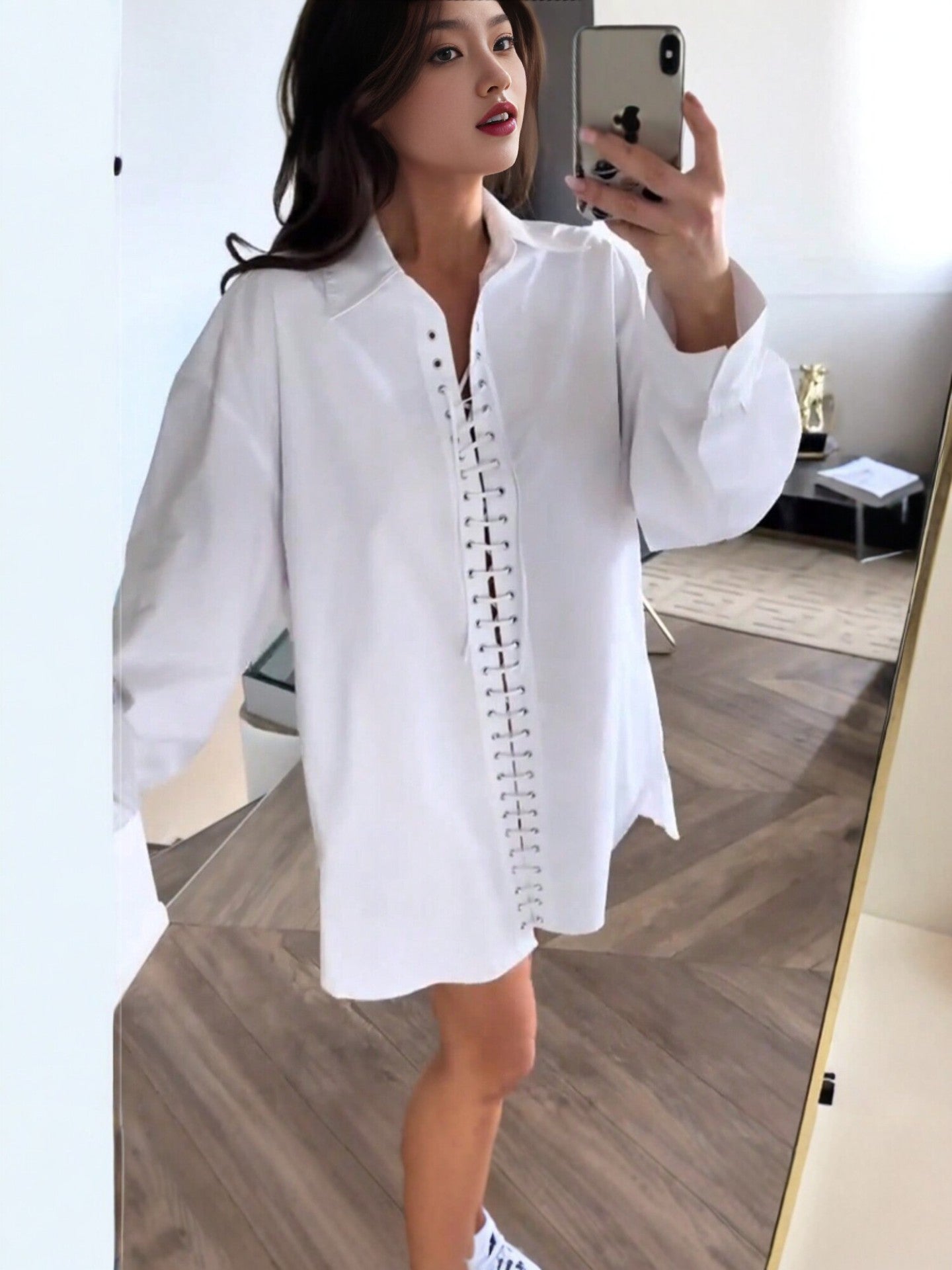 Oversized Lace Up White Shirt