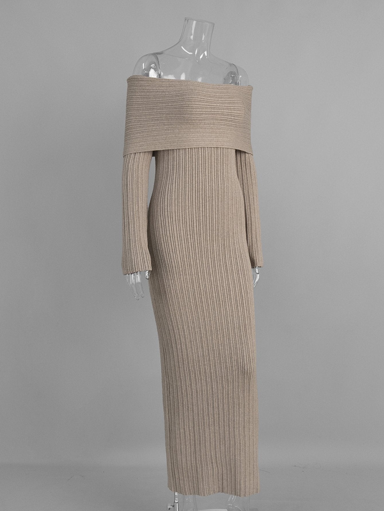 Off Shoulder Ribbed Knit Maxi Dress
