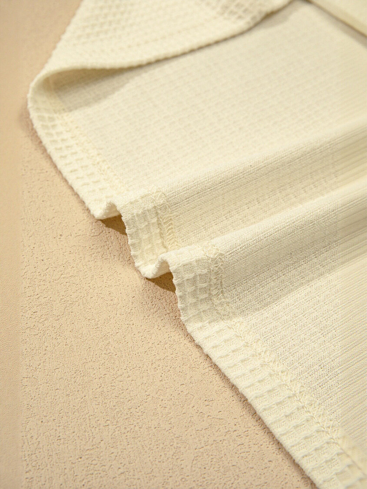 Waffle Knit Lace Sleeve T Shirt