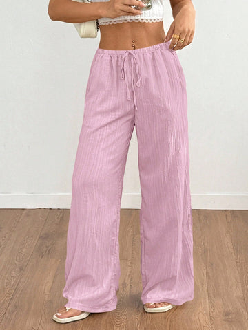 Pleated Drawstring Wide-Leg Pants-Multicolor