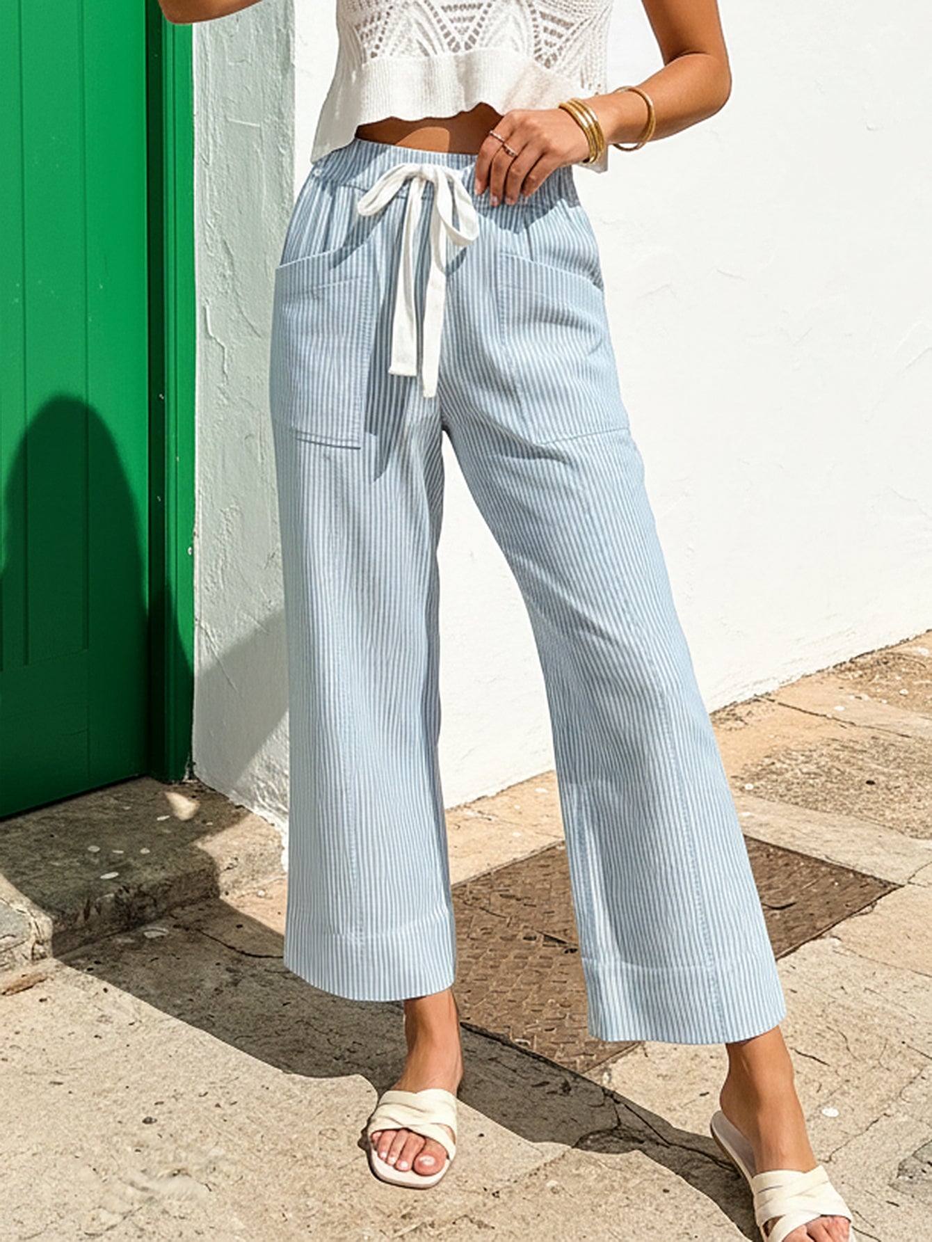 Vertical Stripe High Waisted Pants