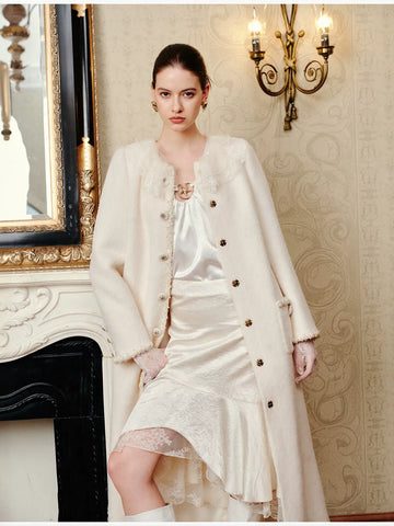 Elegant Lace Collar Wool Blend Coat