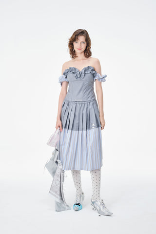 Colorblock Striped Pleated Midi Skirt