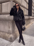 Elegant Black Cropped Faux Fur Coat