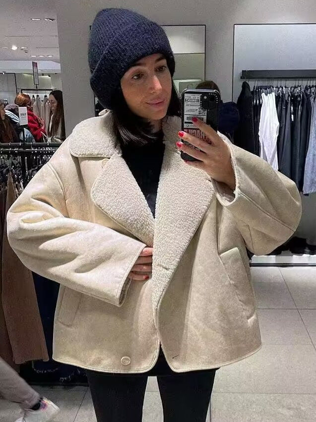 Cozy Faux Suede Sherpa Coat