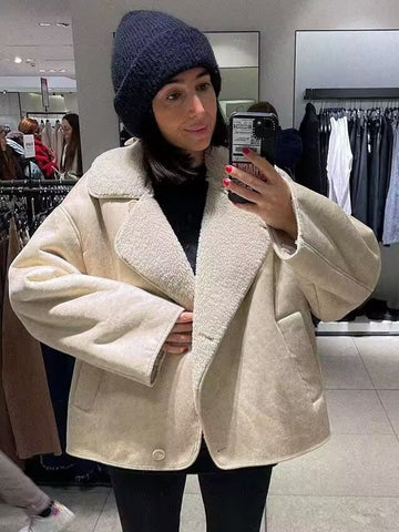 Cozy Faux Suede Sherpa Coat