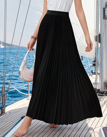 Elegant High Waisted Pleated Maxi Skirt