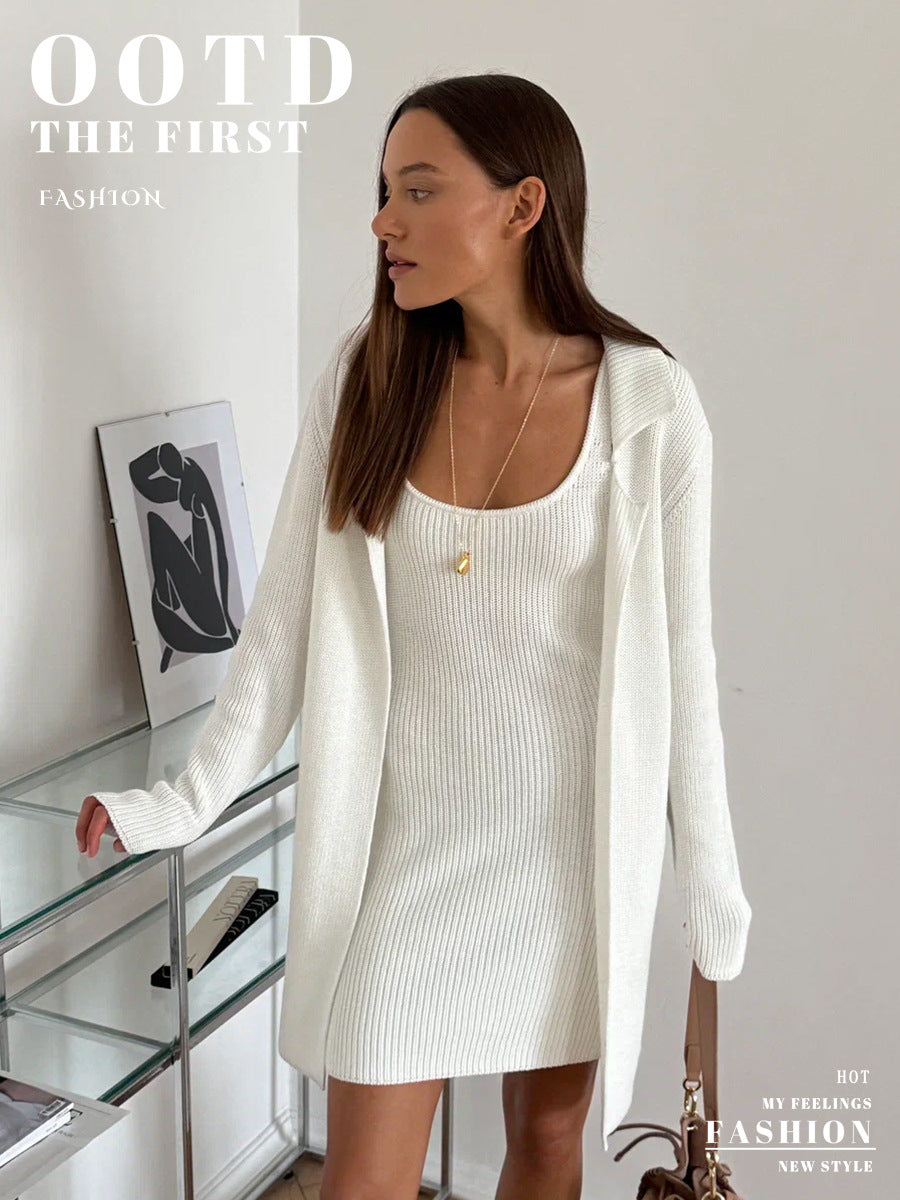Cozy Ribbed Knit Cardigan Dress Set