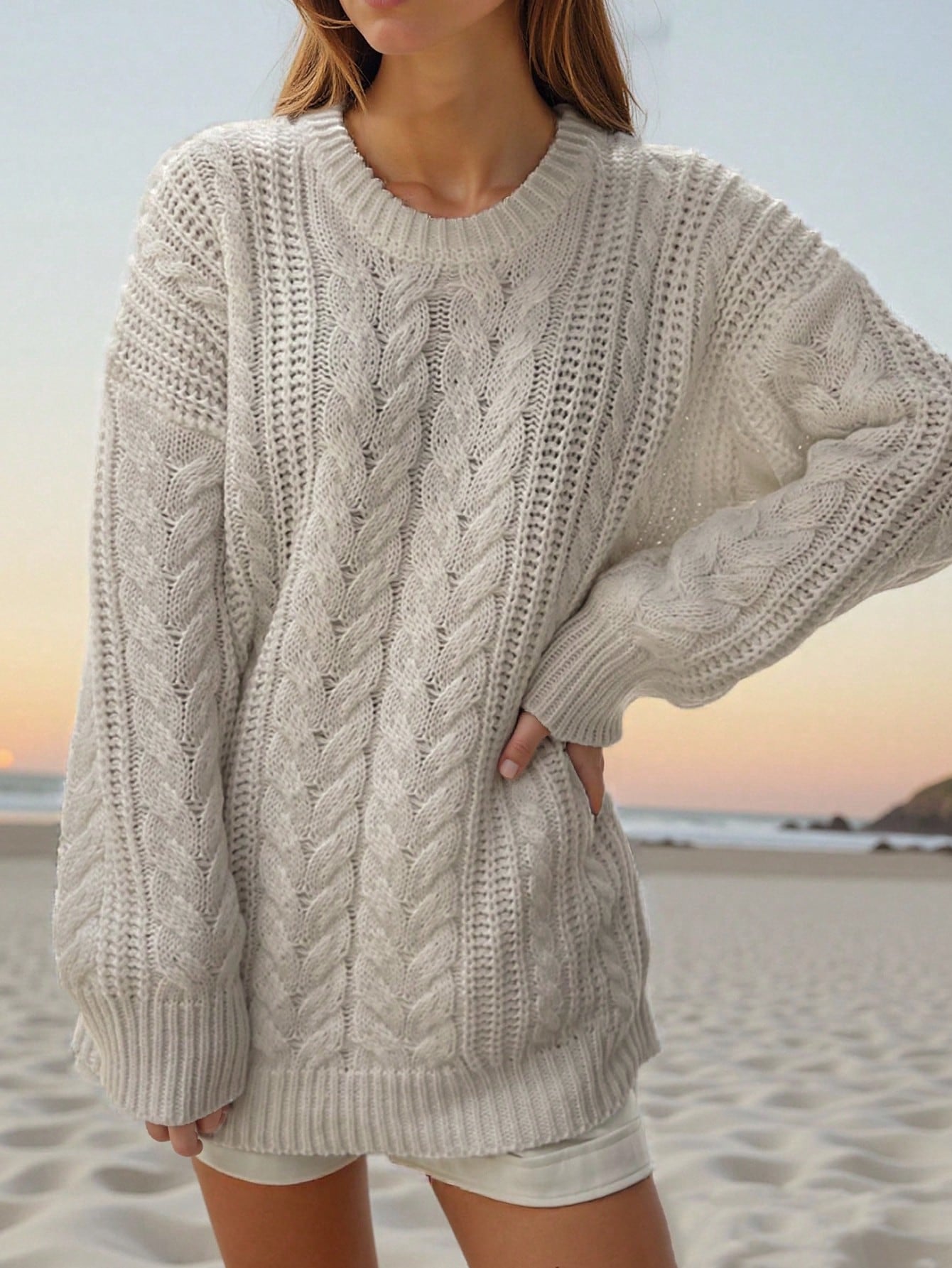 Cozy Oversized Cable Knit Pullover Sweater