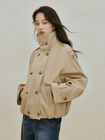 Double Breasted Stand Collar Cotton Jacket