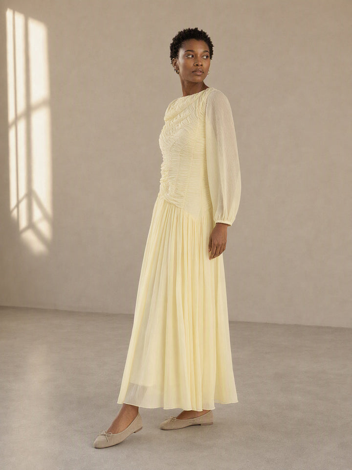 Ruched Chiffon Long Sleeve Dress