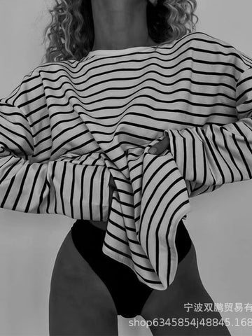 Oversized Striped Side Slit Tee
